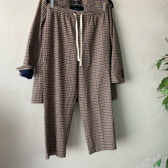 J. Crew 10P Italian Stretch Wool Pull On Trousers Navy Brown Check Tollegno 1900 - Picture 12 of 14